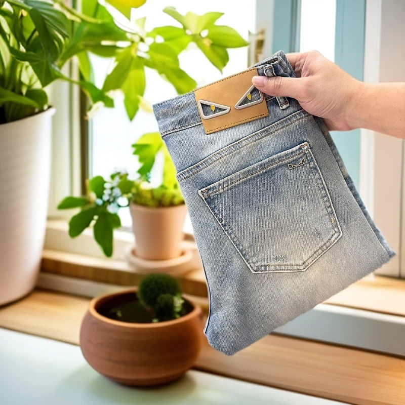 【TT专属】夏季款浅白蓝恶魔高端男士轻奢百搭弹力修身直筒男牛仔裤