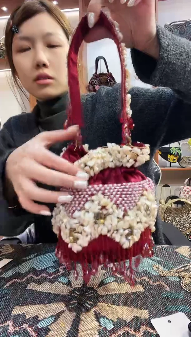 织物32号手工珠珠包包腋下斜跨包手拿包手提晚宴包