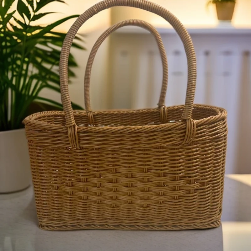 手提篮藤编纯手工编织中国结花篮采摘野餐家用买水果菜篮子购物篮
