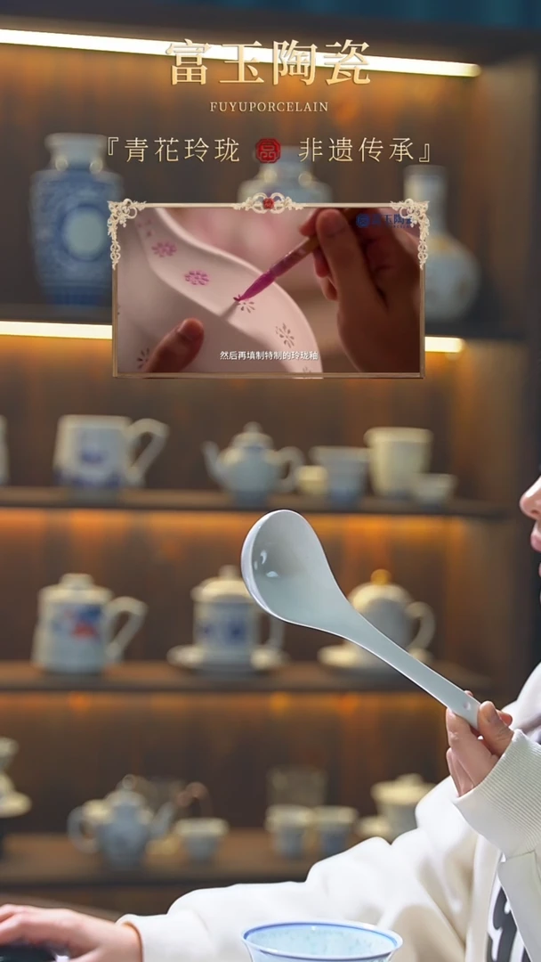 【闪购商品】瓷玉牡丹纯白带玲珑大汤勺一级品