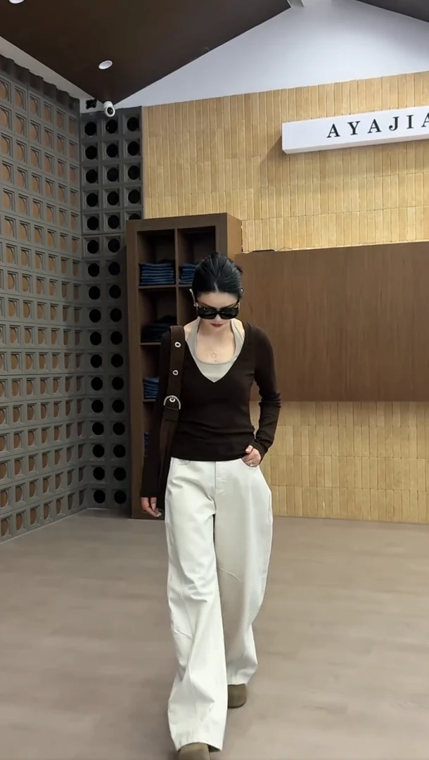 松弛感假两件挂脖系带拼接长袖t恤女秋季紧身复古显瘦辣妹上衣