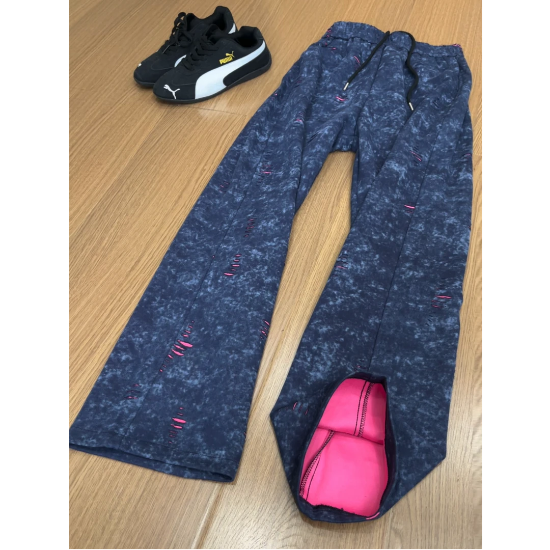 美式陨石扎染破洞卫裤男女秋季垂感显瘦运动裤子青少年高级感长裤