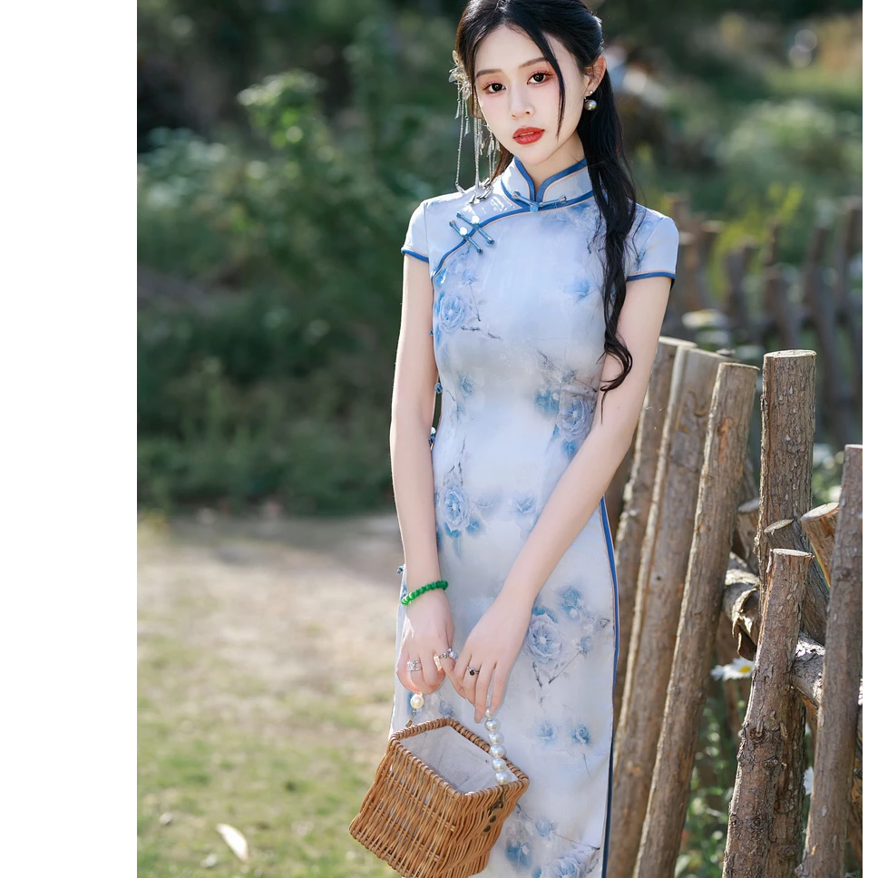 白幼秀新款2025复古时尚优雅中式立领港风款旗袍中国风旗袍5676