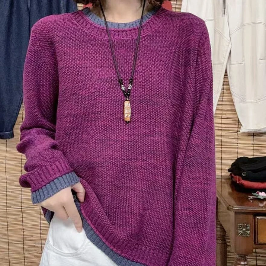 春季针织慵懒风冬季圆领毛针织衫女装打底衫宽松