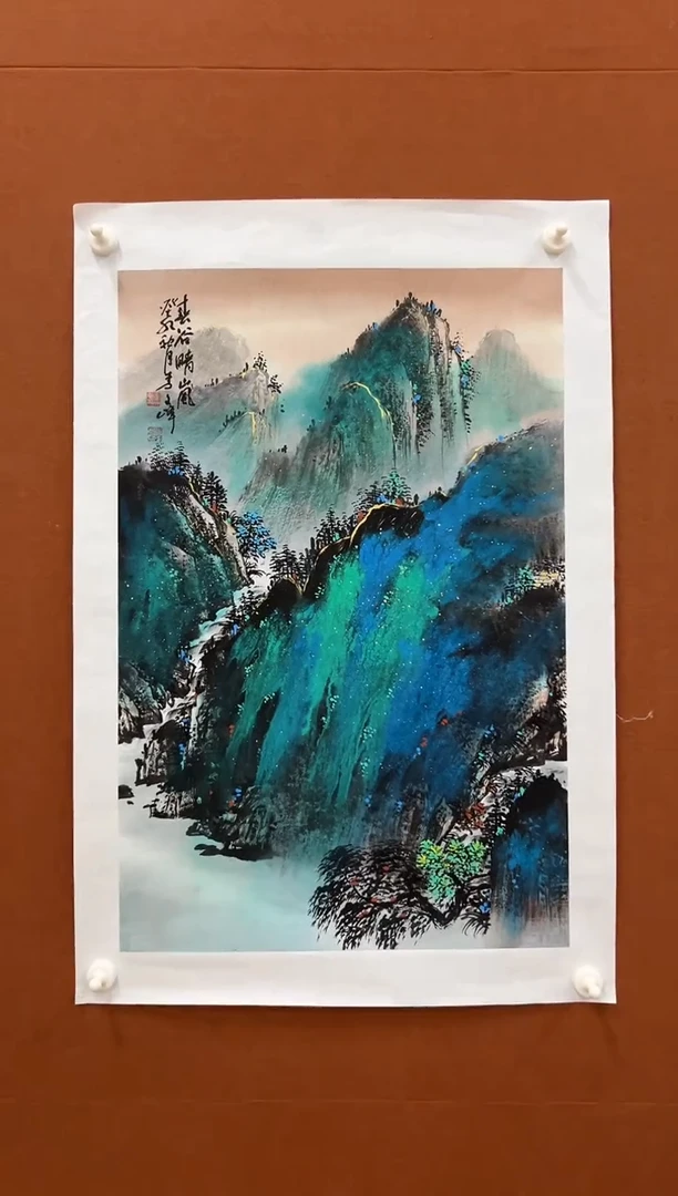 国画李文峰四尺三开泼彩山水