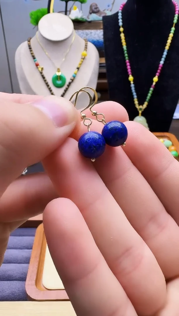 青金石14K金镶嵌耳饰E86