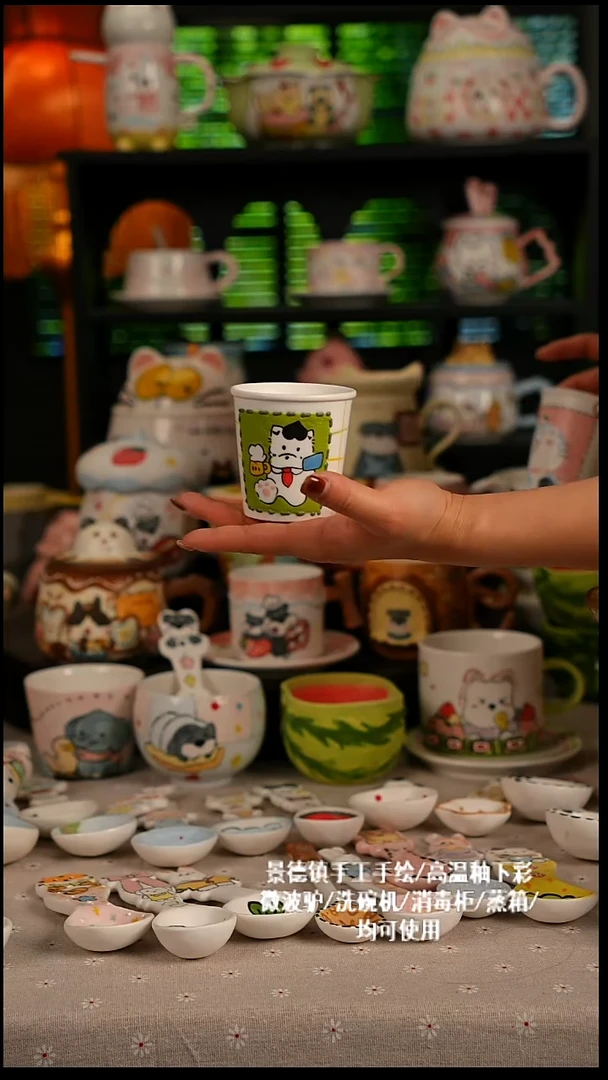 陶瓷无盖款景德镇高温釉下彩纯手绘创意瓷 默认微瑕 不退不换