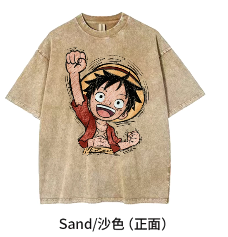 【快乐路飞】KiKiTee oversize洗水做旧风宽松260g纯棉手绘T恤