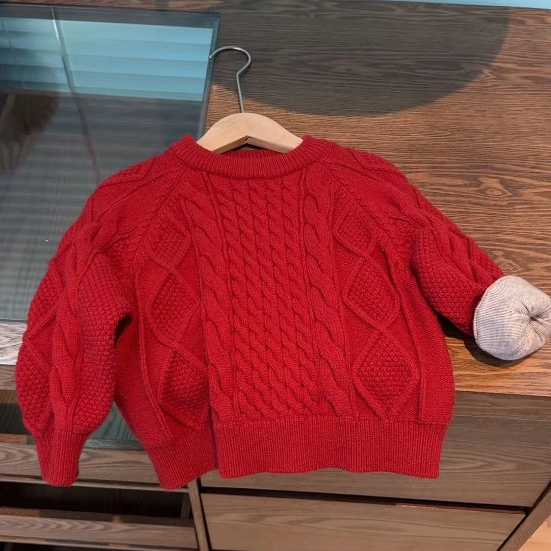 【现货】2024秋冬新品儿童加绒加厚红色男童洋气韩版套头拜年服