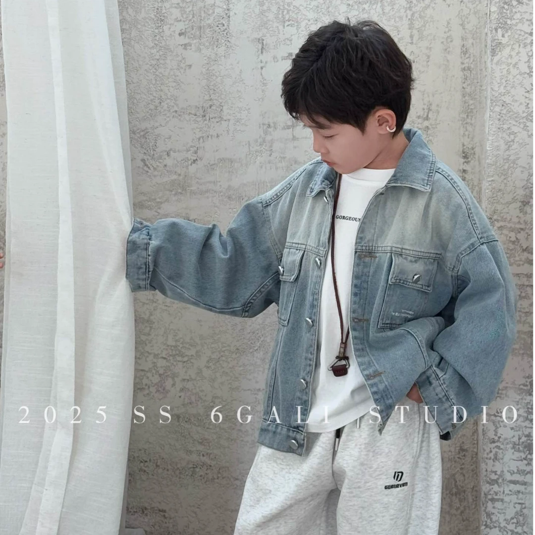 2025款童装时尚中大童休闲牛仔外套春秋韩版百搭-2026洋气男孩