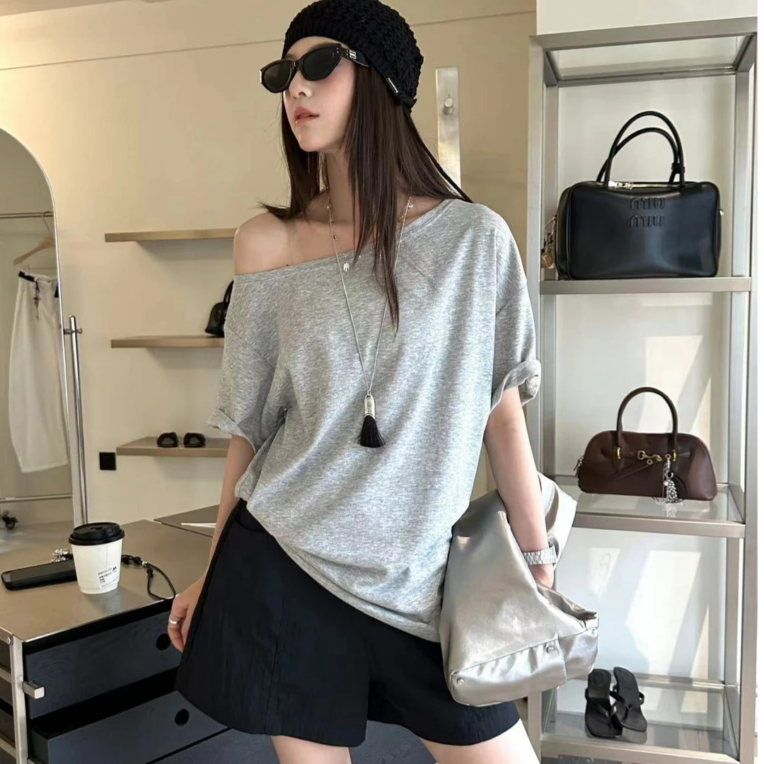 十三行3R3-夏季福秒纯色松弛感斜肩T恤#2126