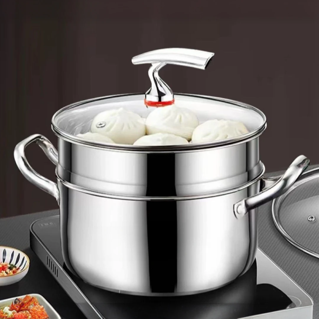 【24cm飞鸟蒸锅】不锈钢蒸汤锅电磁炉燃气灶上蒸下煮加大容量锅具