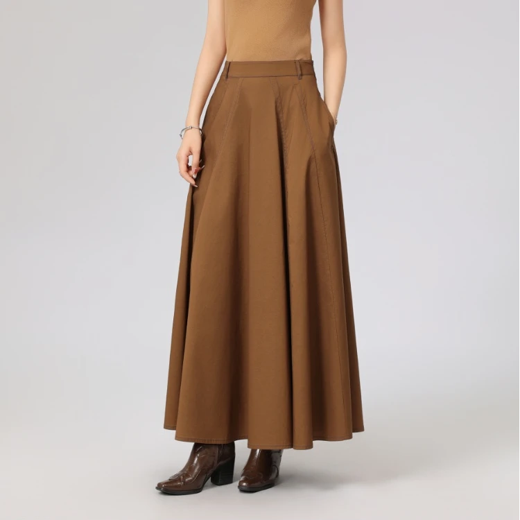 AMASS/阿玛施新款复古简约气质明线设计大裙摆A字裙半身裙520017