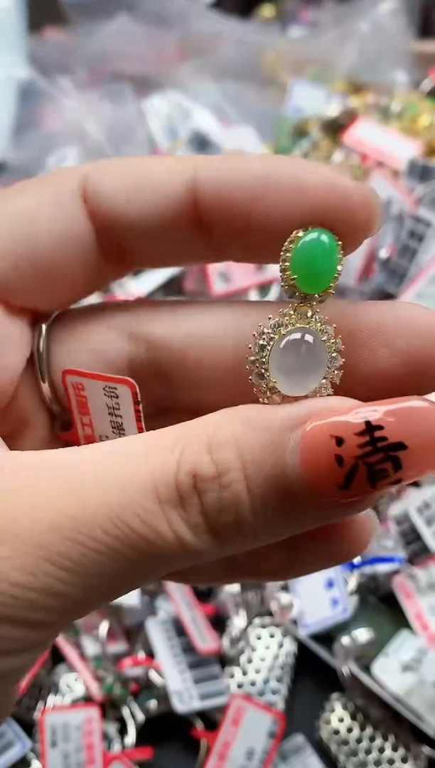 银S925镶嵌戒指翡翠天然A货缅甸翡翠