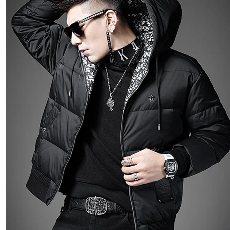 2025冬季新款男士潮流欧洲羽绒服夹克男连帽保暖防寒字母印花外套