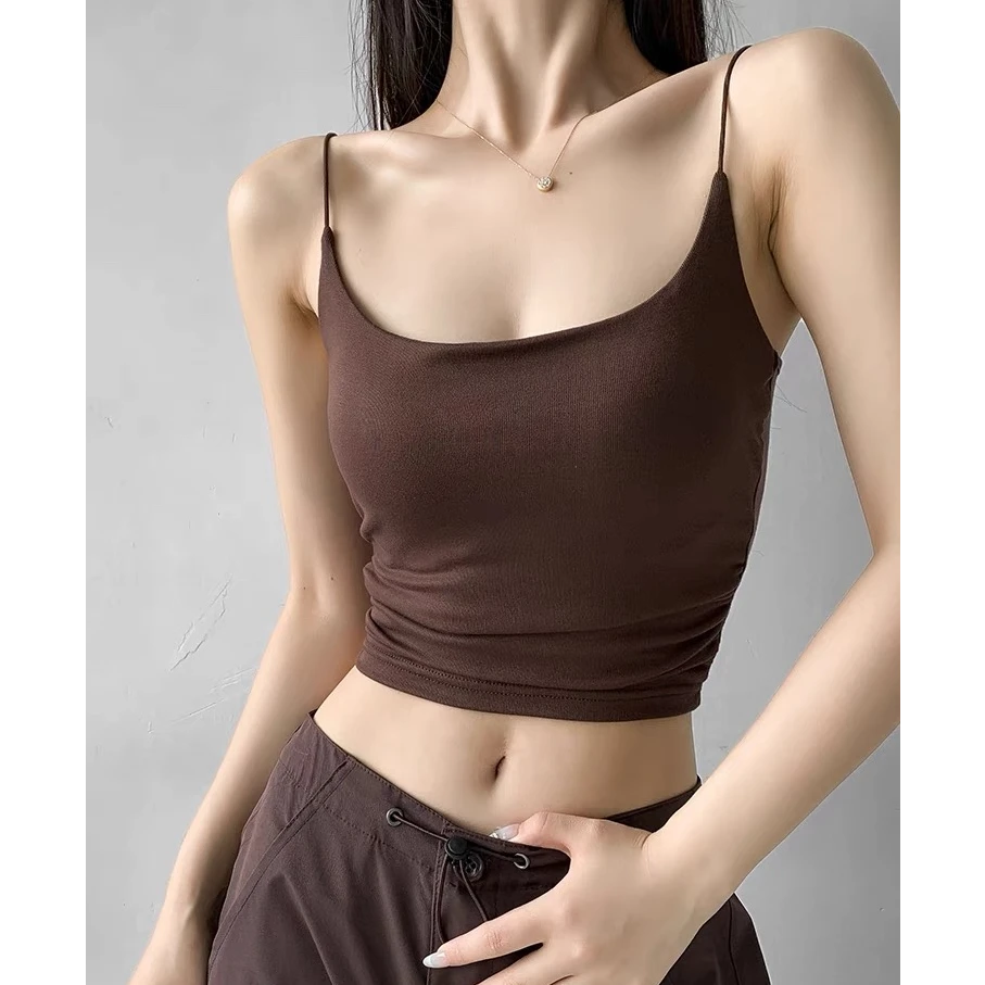 909莱赛尔天丝夏季性感细带露背打底瑜伽百搭休闲时尚外穿短吊带