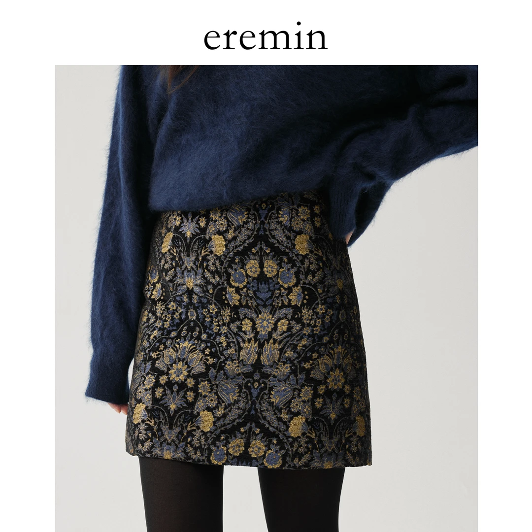 DE Mincollection鎏金花卉裙/复古提花质感小众A字半身裙59019