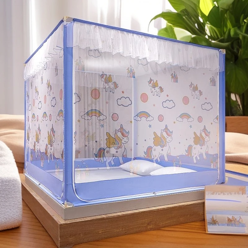 蚊帐蒙古包拉链坐床式1.5米1.8m床家用公主风纹账防摔儿童全封闭