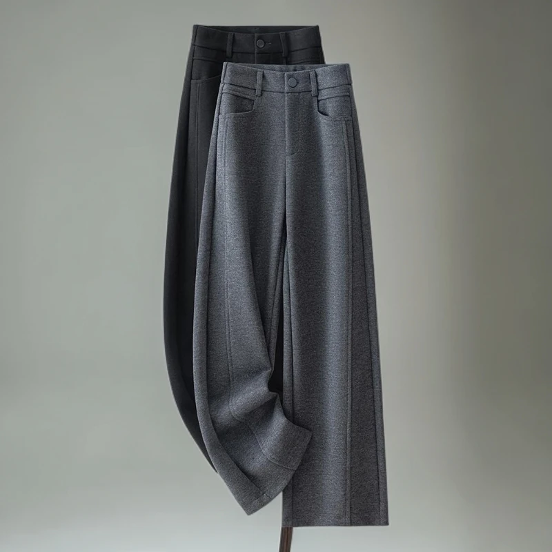 打底阔腿裤女秋冬2025新款时尚宽松垂顺休闲糯米裤毛呢加厚直筒裤