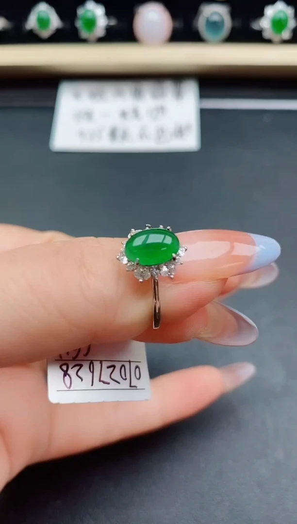 翡翠戒指银S925镶嵌50850