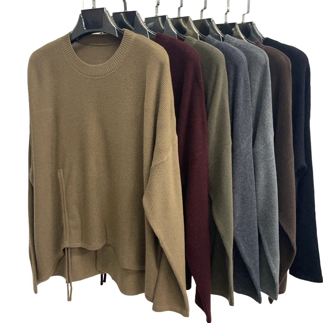 依家——SC7054秋季新款圆领休闲毛衣不规则设计感抽绳针织衫上衣女