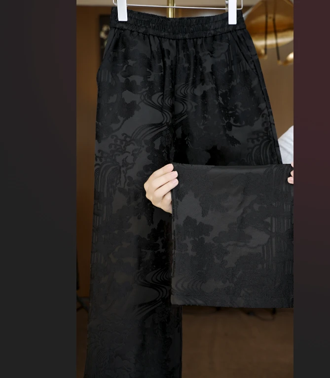 简-2025加绒加厚新中式提花复古松紧直筒裤(厚009)