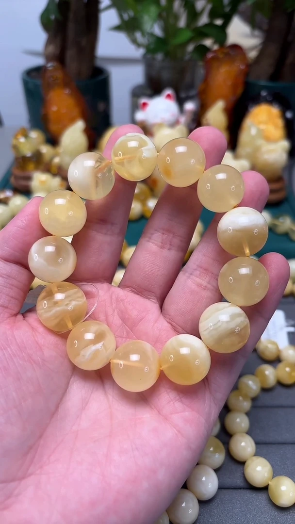 手串琥珀未镶嵌p27臻品金白妖孽单圈 40.6克 17+mm