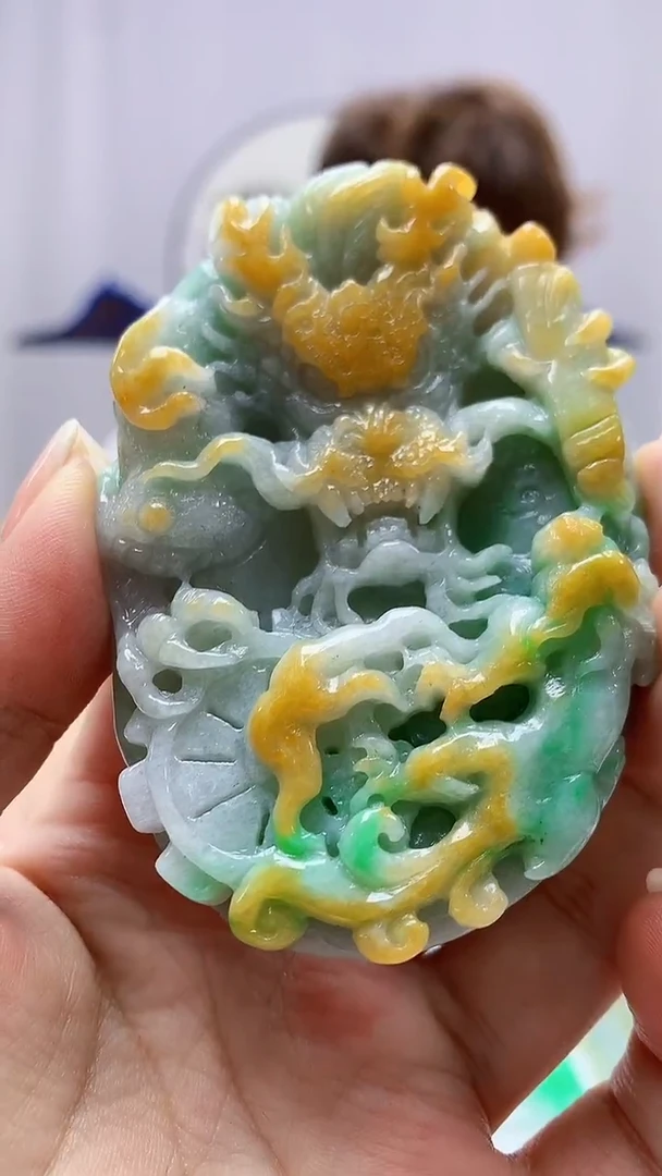 定制翡翠未镶嵌4868ms-毛货66龙牌