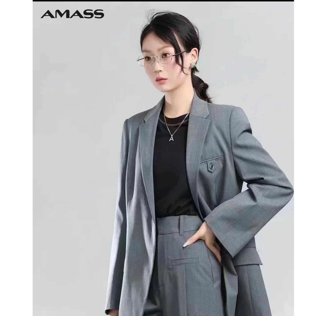 AMASS/阿玛施新款厚款绵羊毛通勤轻职场宽松显瘦西装外套-5400604