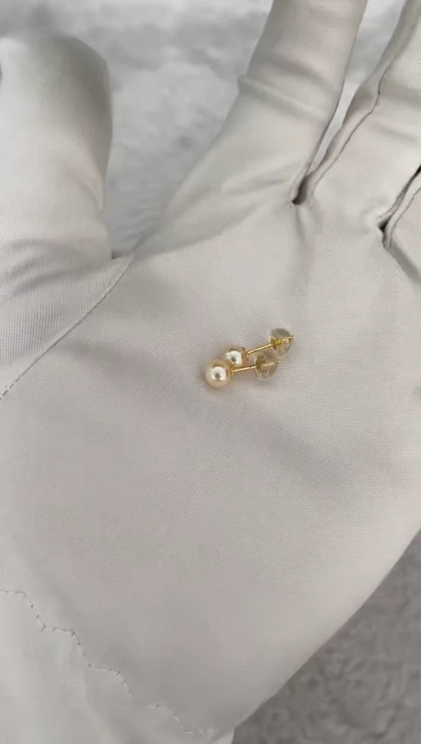 银S925镶嵌耳钉海水珍珠AK羽皇金素钉5-5.5mm