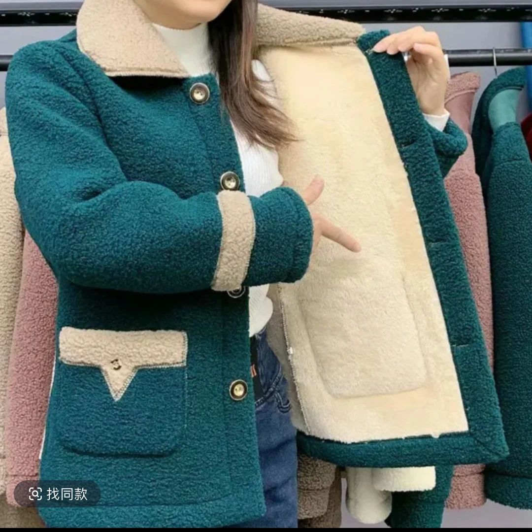 新款羊羔绒秋冬女装外套立领加绒加厚保暖颗粒绒上衣