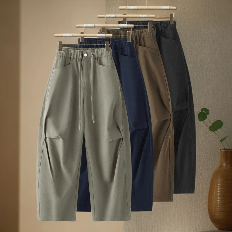 时尚复古工装休闲裤垂感2025秋新款直筒裤抽绳设计师工装阔腿裤