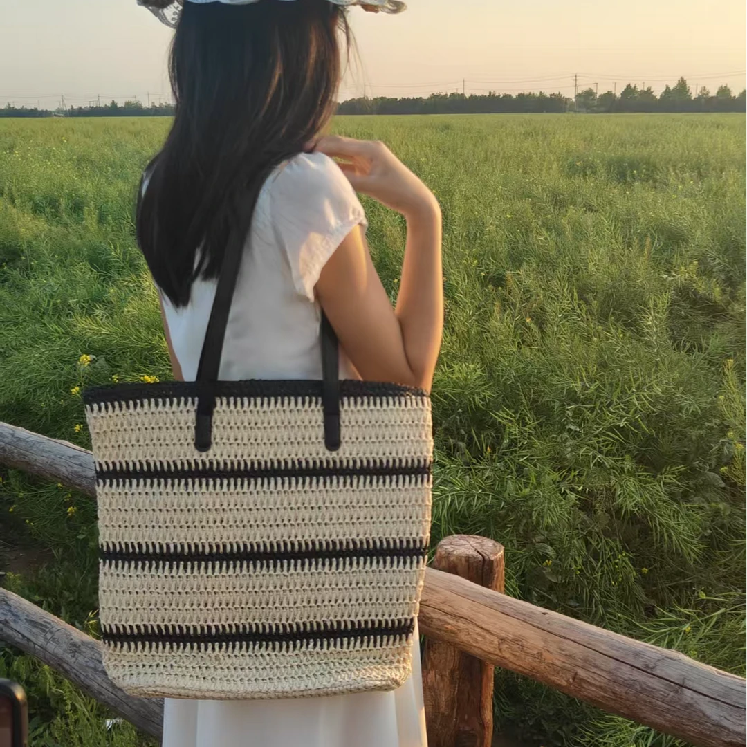 黑白条纹欧美时尚防盗耐脏耐刮双根单肩包布包女士包