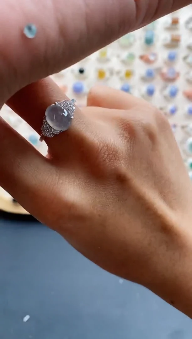 【闪购商品】翡翠戒指银S925镶嵌缅甸天然A货翡翠111 10+9