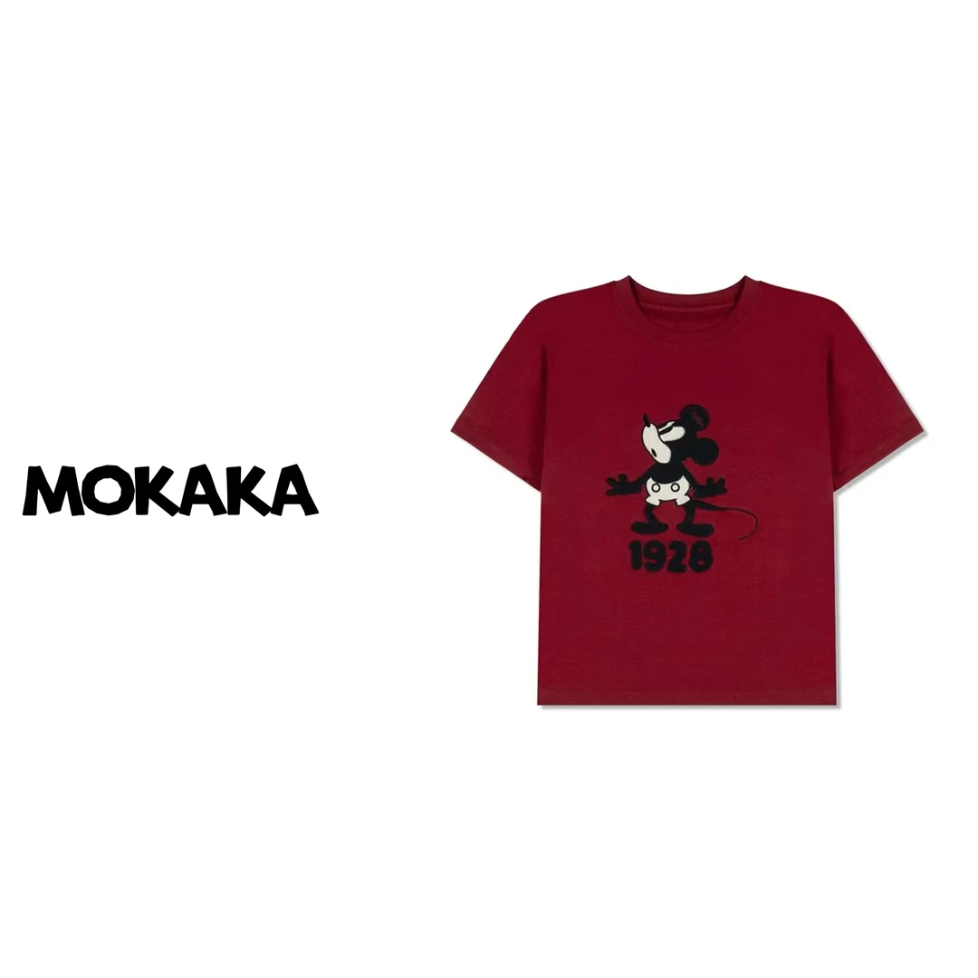 『刺绣米奇』2025早春女款重工刺绣卡通时尚打底衫上衣百搭圆领T恤