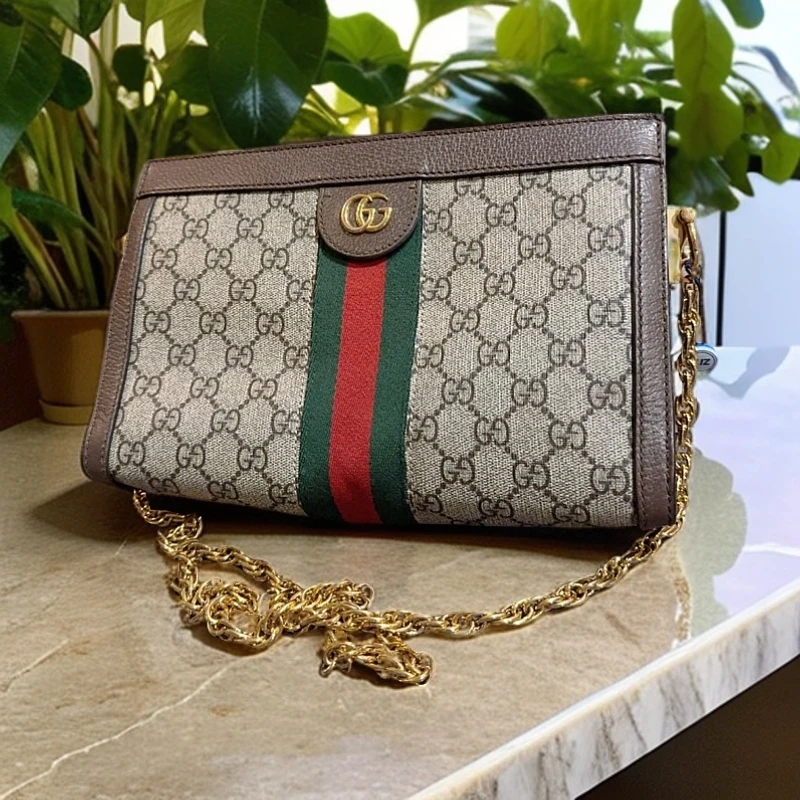 95新 GUCCI/古驰 老花红绿纹夹子包 1231 9375