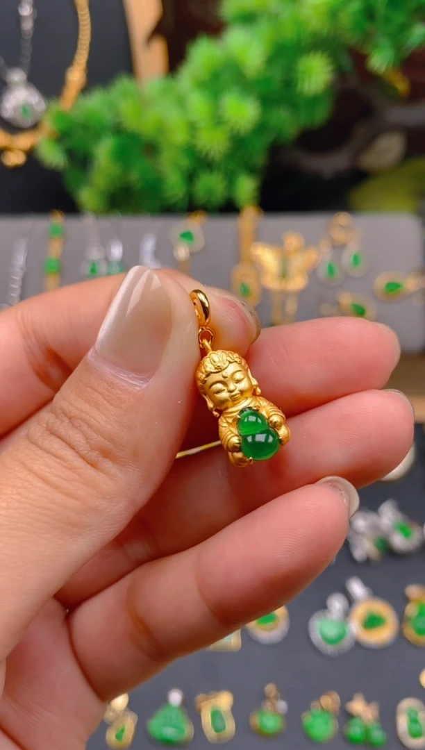 吊坠(不含链)银S925镶嵌翡翠宝宝佛