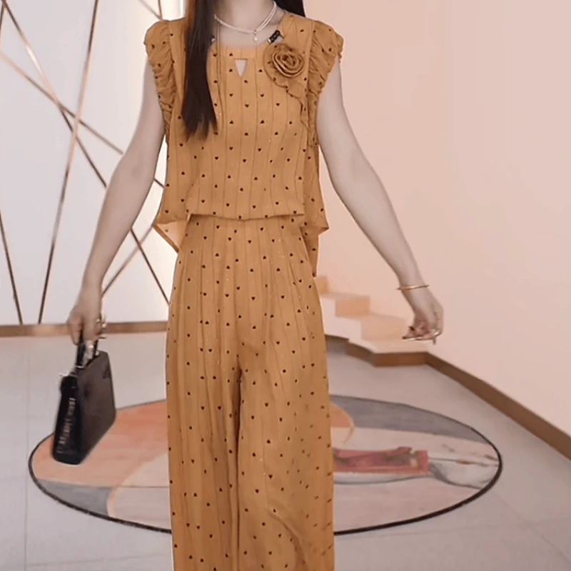 098【上衣+休闲裤】2025夏季新款高端轻奢时尚气质宽松波点两件套