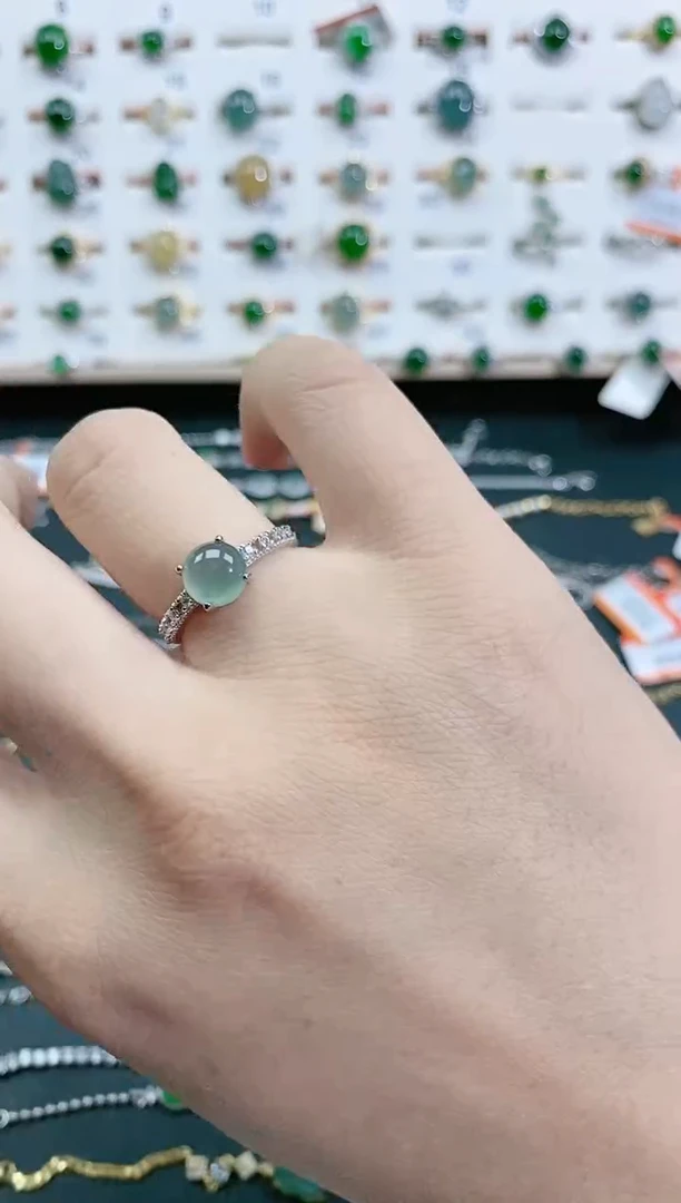 翡翠戒指银S925镶嵌天然翡翠