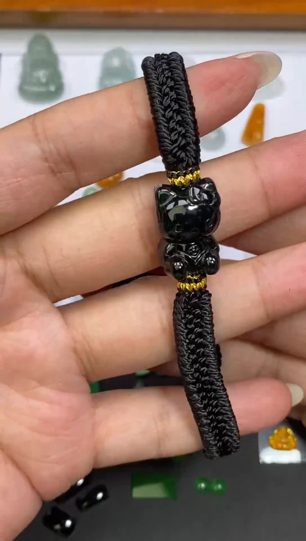 裸石翡翠天然A货缅甸翡翠 KT墨翠手绳