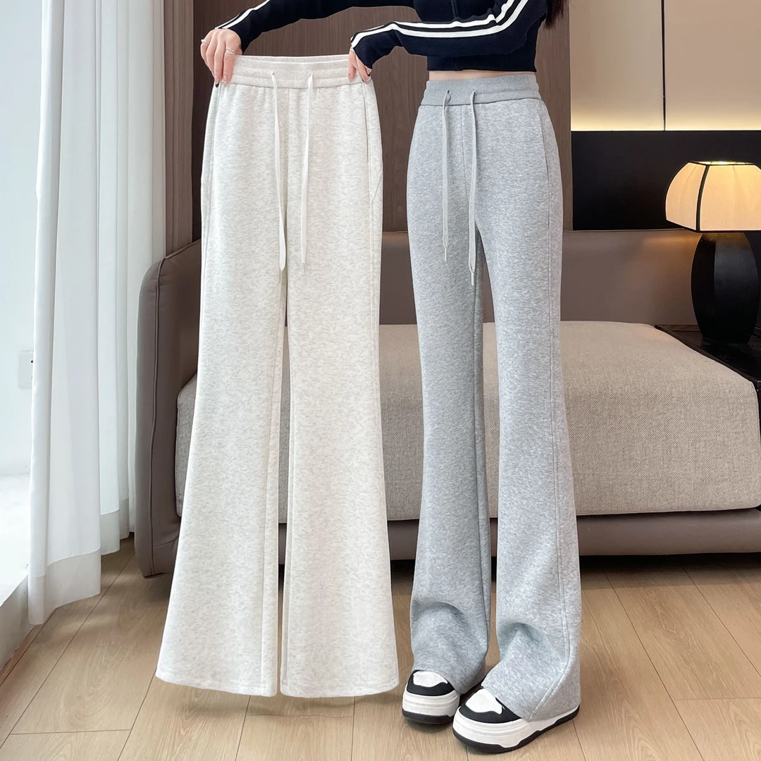 美式喇叭裤女秋冬阔腿卫裤高腰长裤休闲微喇裤直筒运动裤加绒加厚