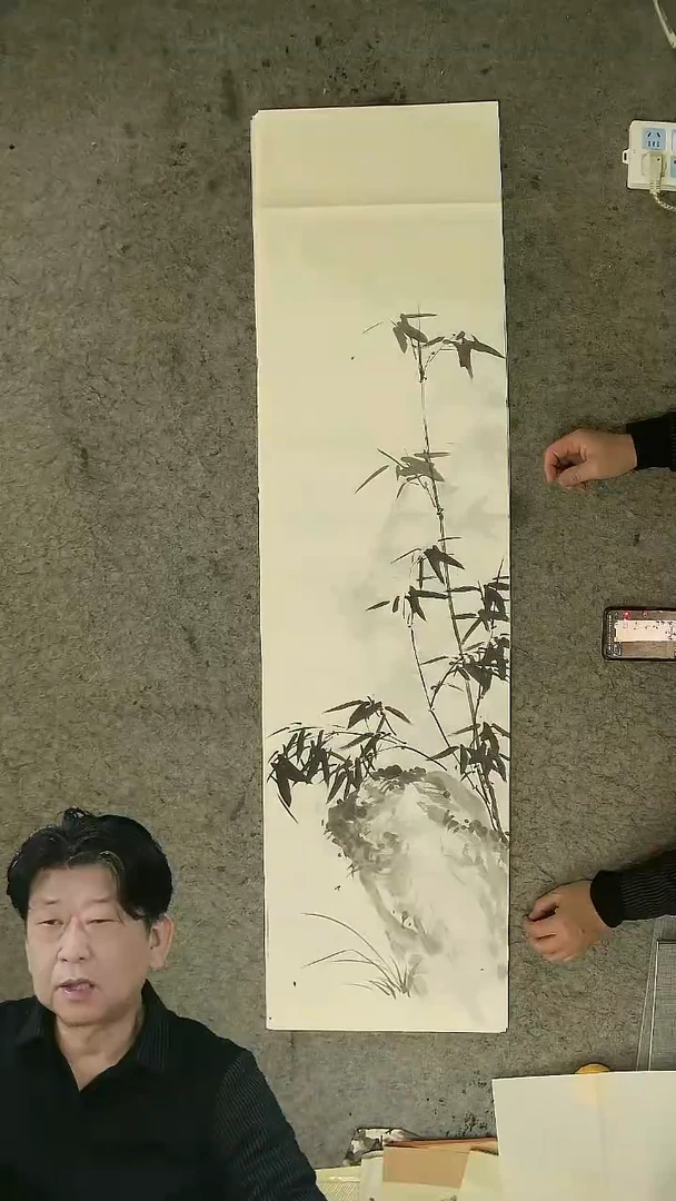 国画四尺对开  墨竹条屏 34*138cm