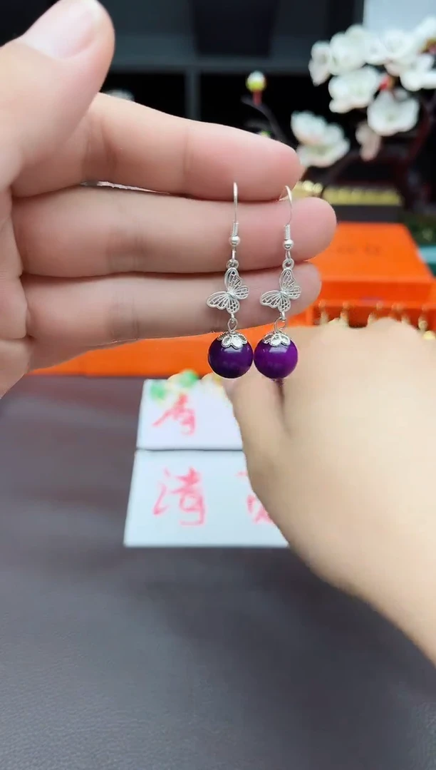 玛瑙/玉髓耳饰银S925镶嵌414000