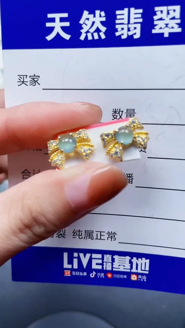 银S925镶嵌翡翠耳饰735