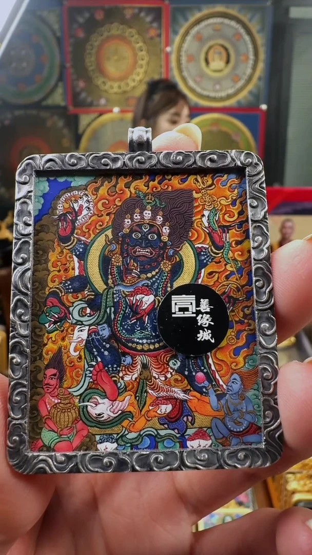 吊坠壹善缘城手绘唐卡大黑天