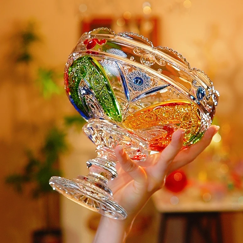 家用高端高脚彩绘果盘