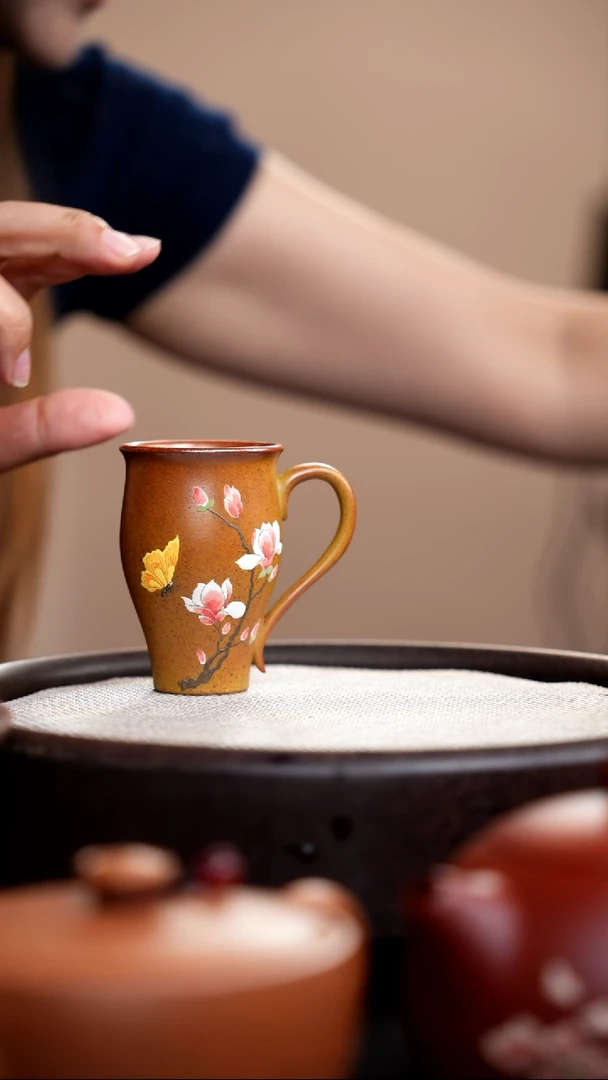 茶壶紫砂柴烧宝瓶手把杯玉兰花