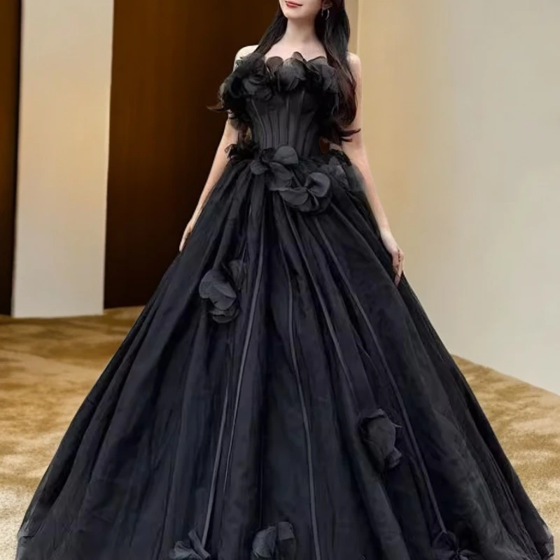 黑色公主蓬蓬裙晚礼服女2025新款十八岁成人礼生日派对学生艺考长