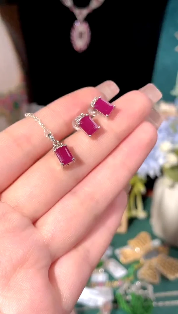 银S925镶嵌颈饰红宝石项链