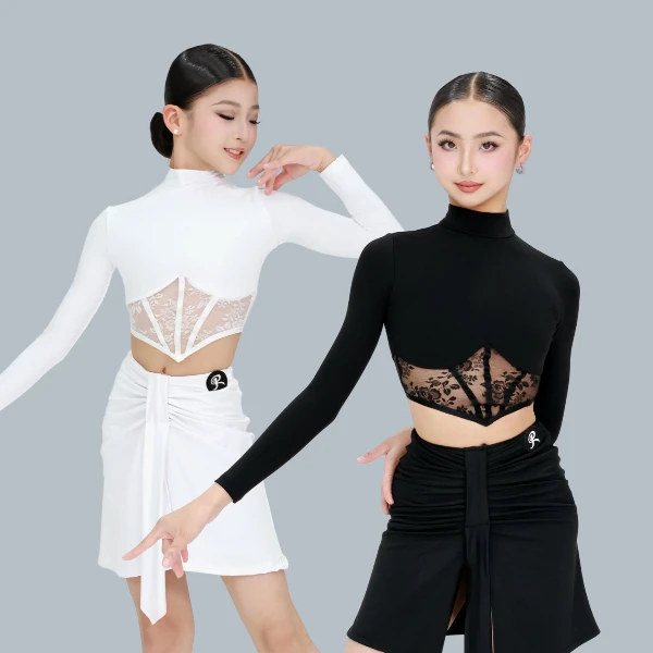 R·DESIGN拉丁舞服-蕾丝物语-法式极简秋冬长袖练习服分体套装